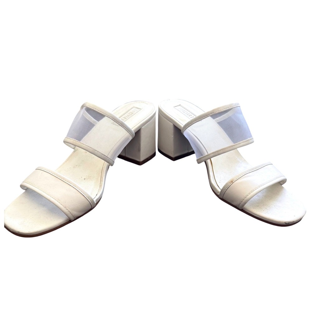 Forever 21 Mesh Strap Block Heel Sandals White Minimalist Y2K Size 8.5